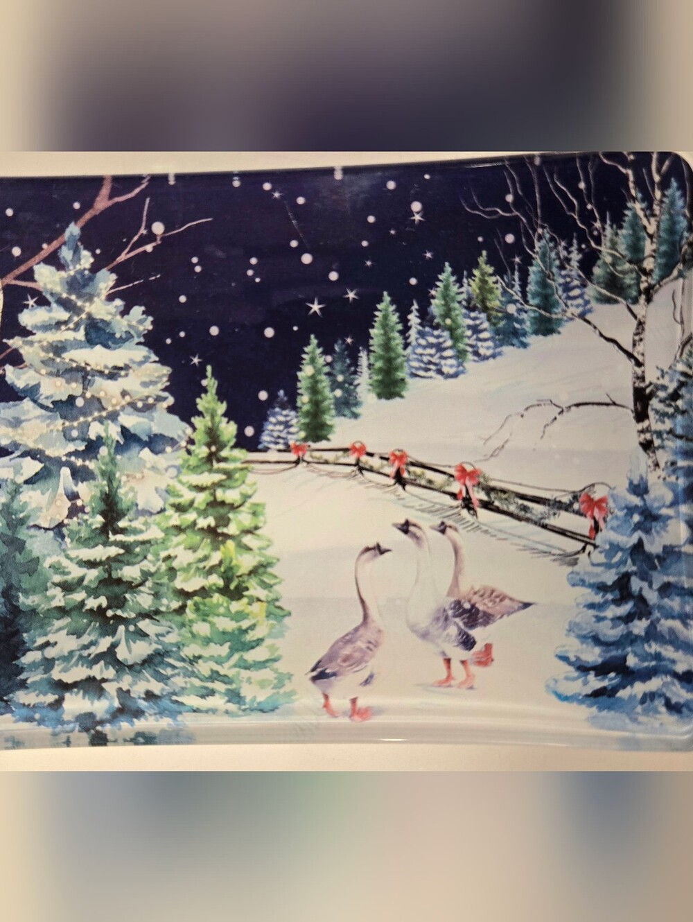 Michel Design Works Christmas Snow Glass Soap Dish Trinket Tray Winter Geese - Picture 2 of 6